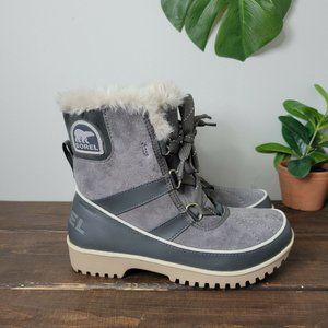 Sorel Tivoli II Boots Mid Waterproof Winter Fleece Gray Suede  NL2080-052 Sz 6.5